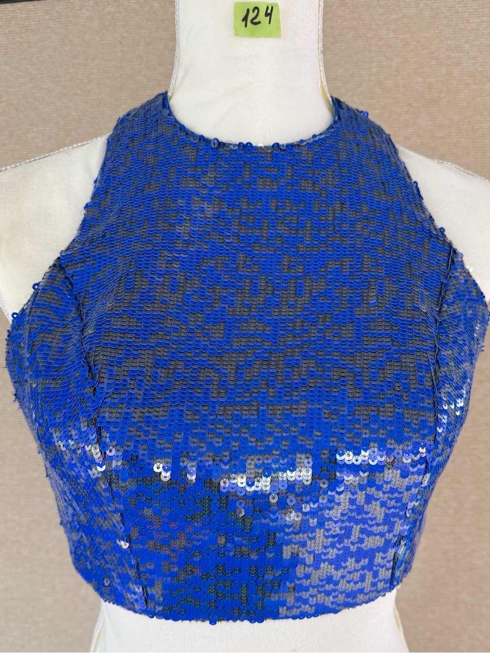 Dress the Population Electric Blue Sequin Halter Crop Top